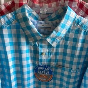 Columbia Blue and White Casual Button Down Shirt